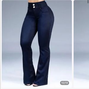 Button Front Butt Lifting Flare Jeans